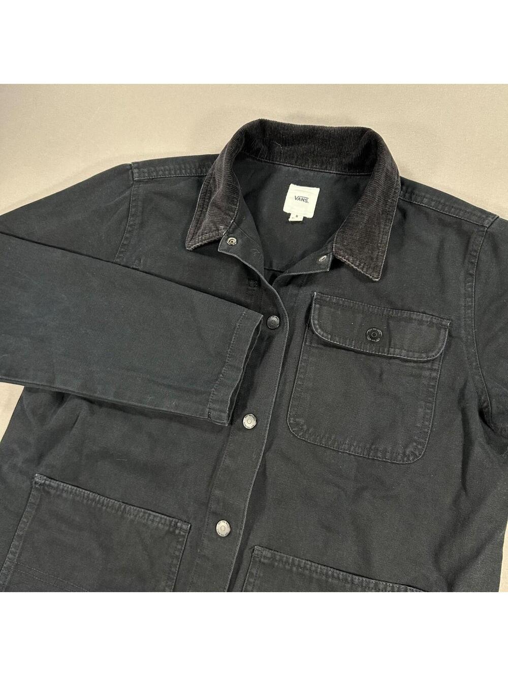 Vans Jacket Mens Small Black Drill Chore Coat Factory Worker Overshirt Ripstop
